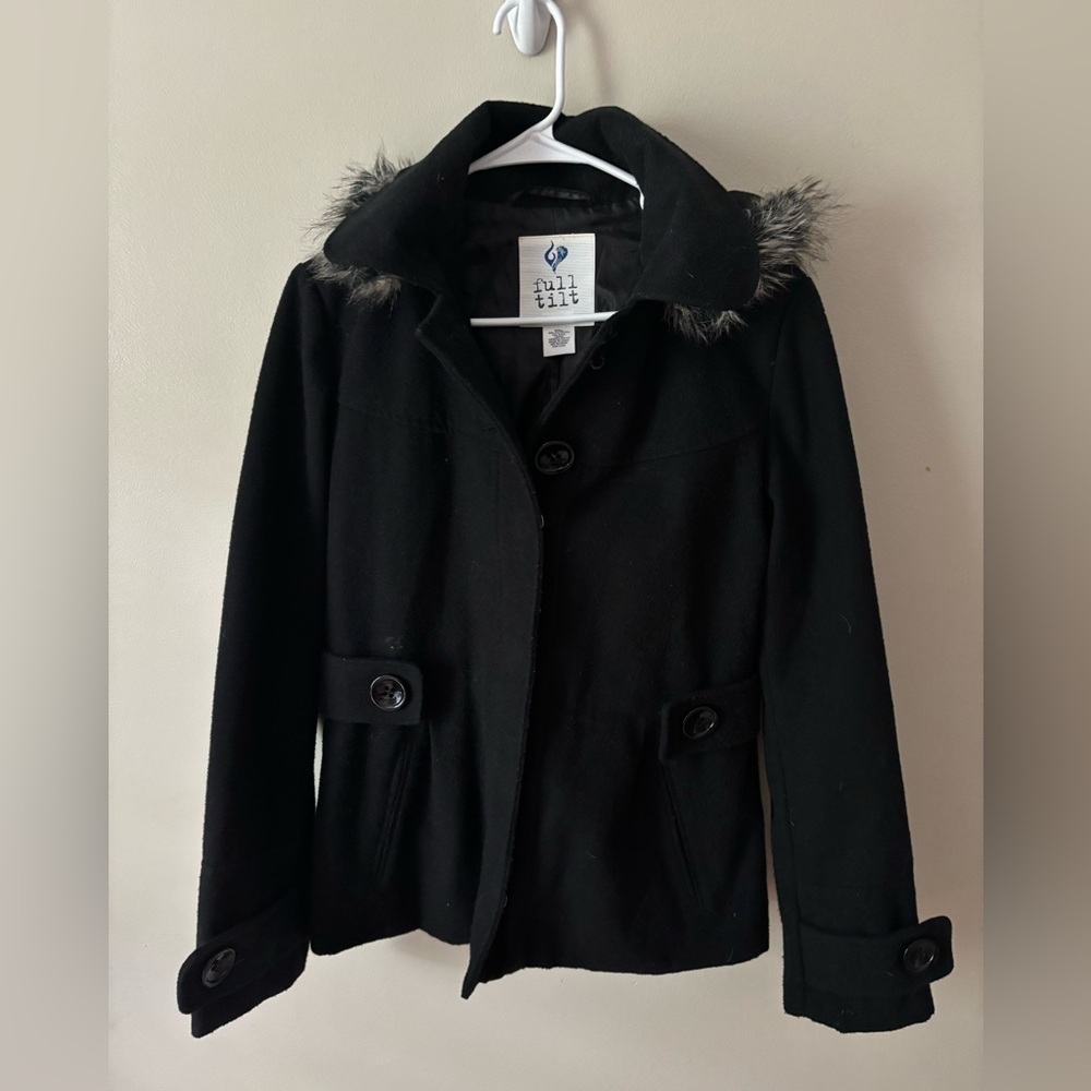 Full Tilt Black Jacket with Faux Fur Trim